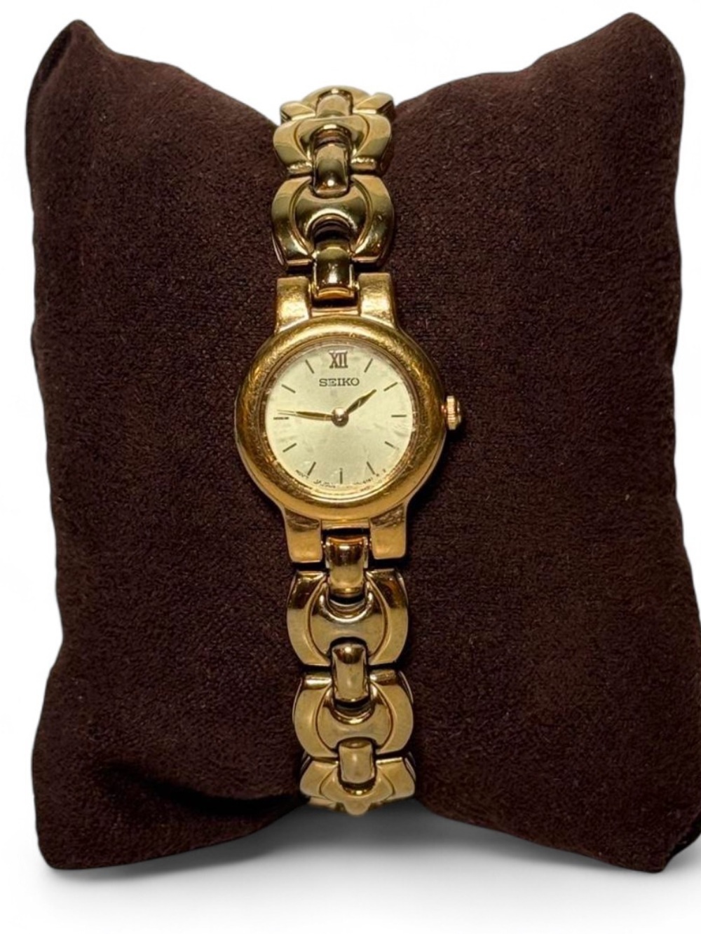 Vintage Seiko V400-1130 Gold Tone Bracelet Watch Quartz Japan Mariner Link 6.5”